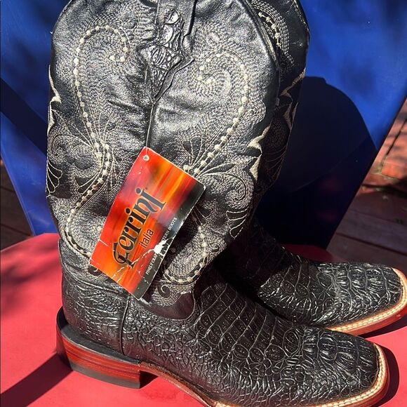 Ferrini Western Boots Mens Cowboy Caiman Gator Print Black 40393-04 Size 8D NWT - Picture 16 of 16